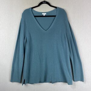 J. Jill Sweater Top Blouse Womens Size XL Solid Blue Long Sleeve V-Neck Mature